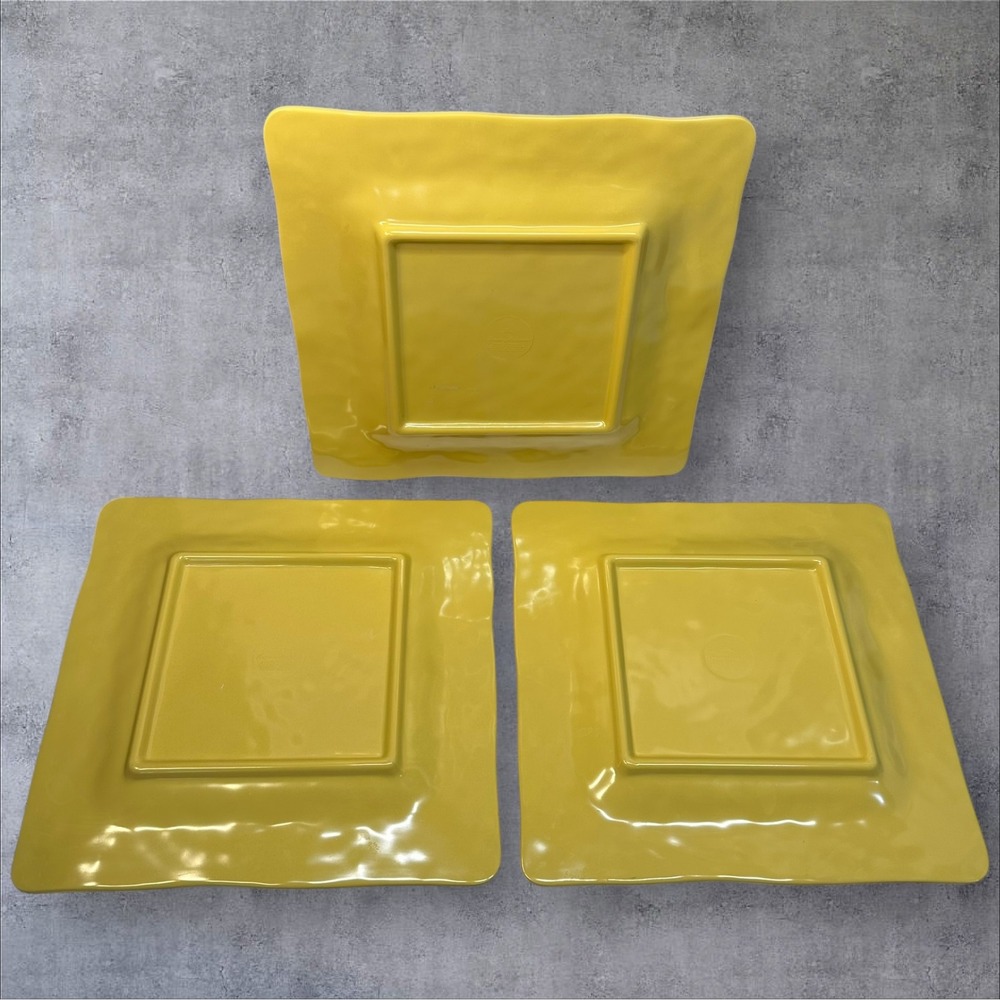Tommy Bahama Set of 3 Yellow Square Melamine Plates Beaded Rim Outdoor Dining - Picture 2 of 7